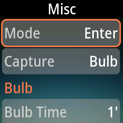 Pluto 2 Pro Lidar Misc submenu with Capture set to Bulb, showing Bulb Time and Bulb Gap